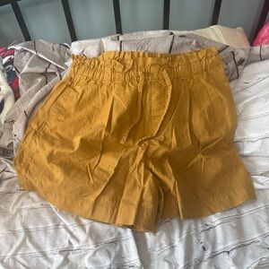 Uniqlo Shorts Women's XL Cotton Linen Mustard Brown Drawstring Casual